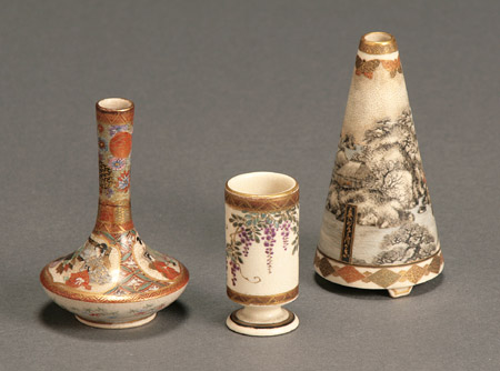 Appraisal: Group of Three Japanese Earthenware Miniature Vases Meiji-Taisho Period -