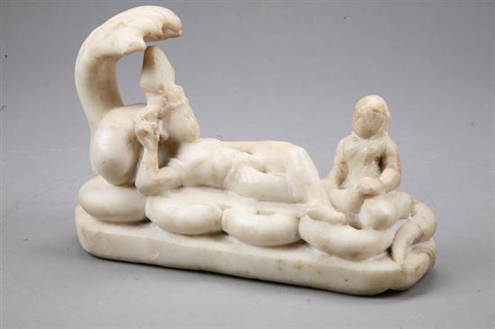 Appraisal: ASIAN STATUE Marble Reclining figure with servant l