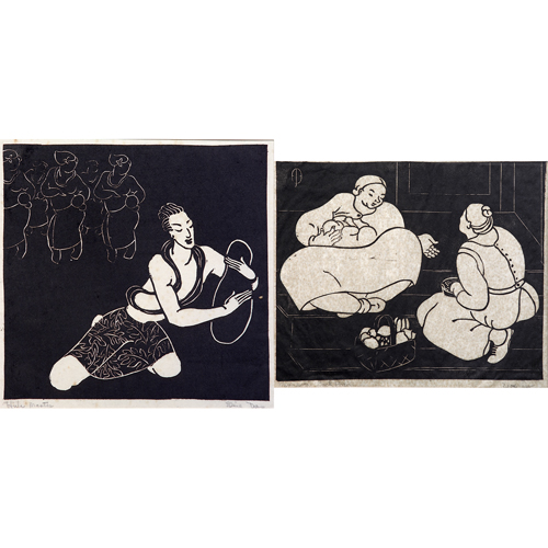 Appraisal: Elsie Jensen Das American - Hawaiian two woodblock prints on