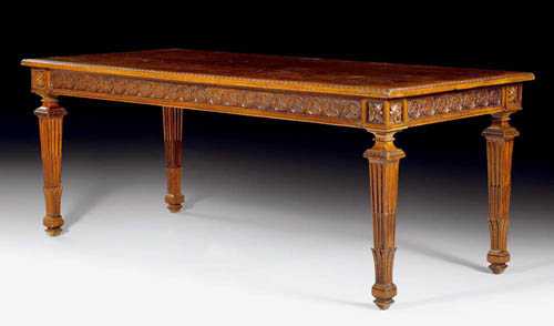 Appraisal: WALNUT CENTRE TABLE Louis XVI German circa Fluted and richly