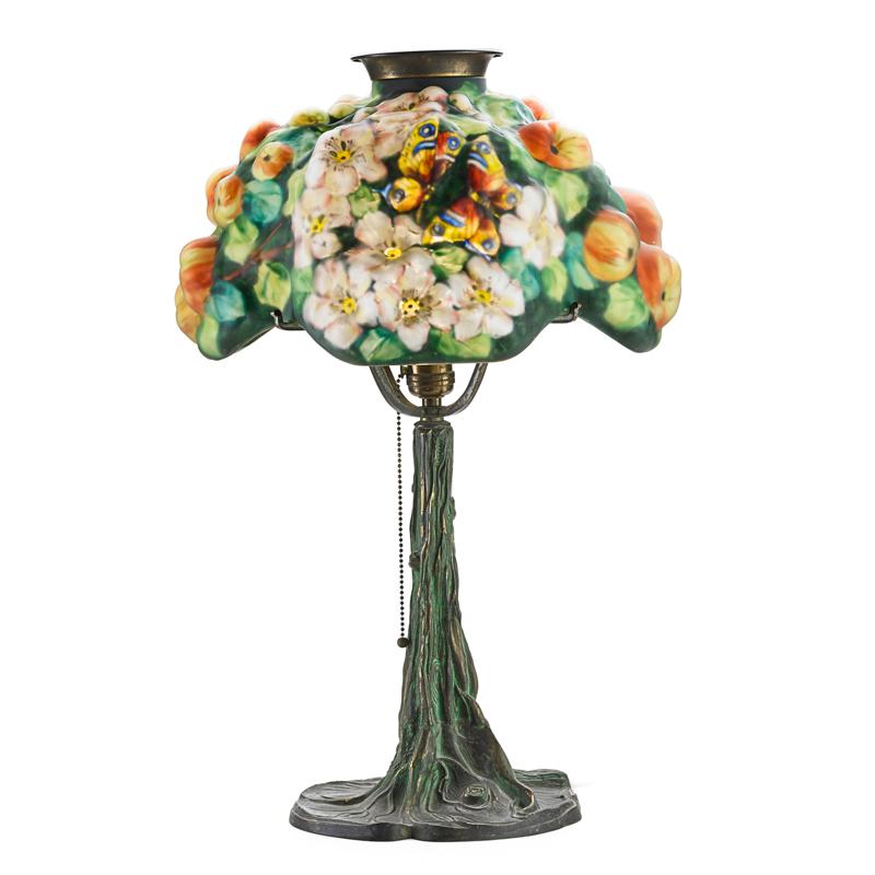 Appraisal: PAIRPOINT Puffy lamp open Apple Blossom shade PAIRPOINT Puffy table