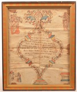 Appraisal: Hand Drawn Birth and Baptismal Certificate Signed Johan Jacob Greibert