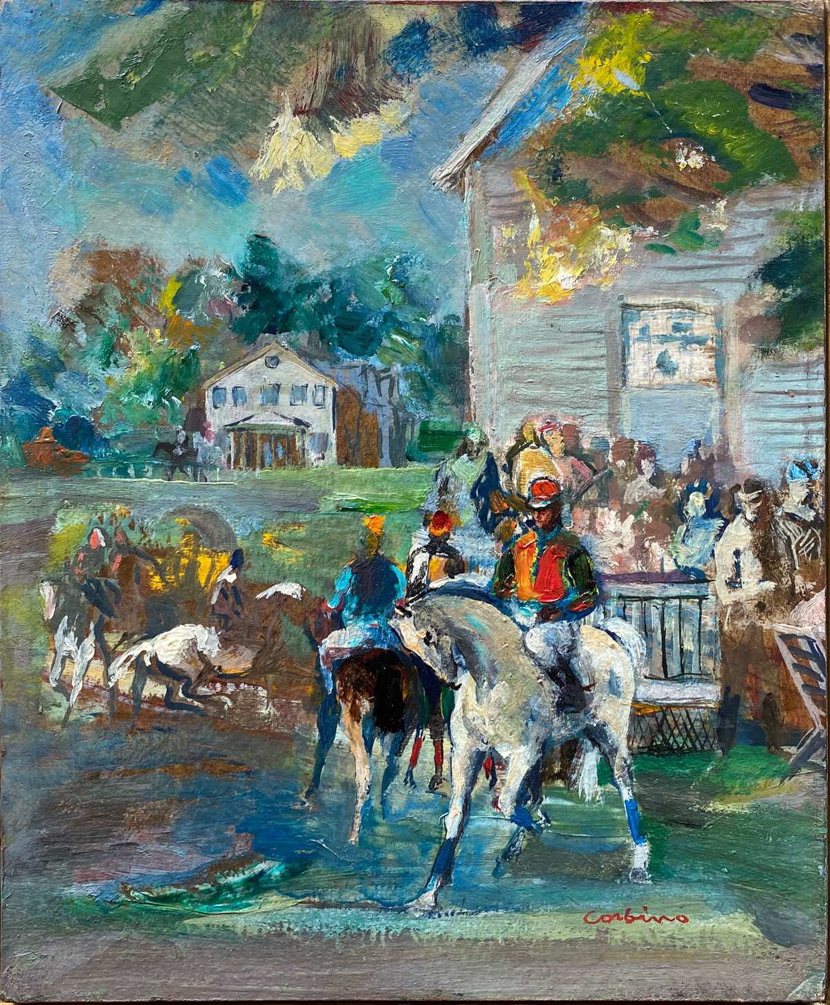 Appraisal: CORBINO Jon American - ''Before The Race'' Scene Depicts Horses