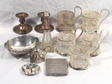 Appraisal: A mixed lot comprising a pair of dwarf silver candlesticks