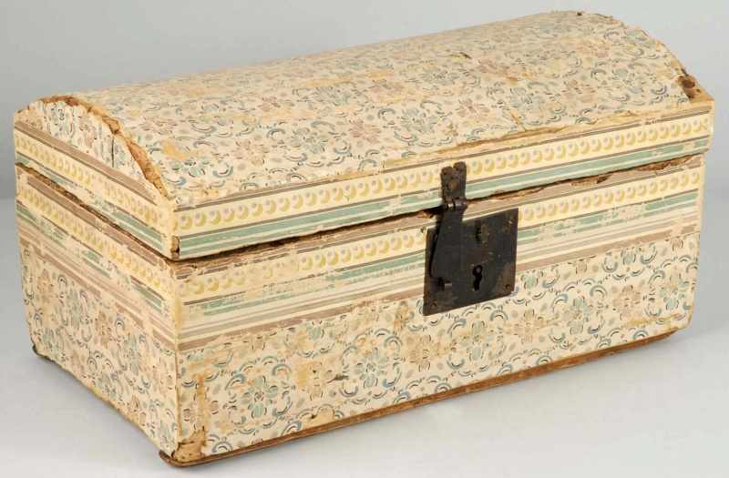 Appraisal: Wooden Trunk Description Circa Covered with wallpaper on outside and