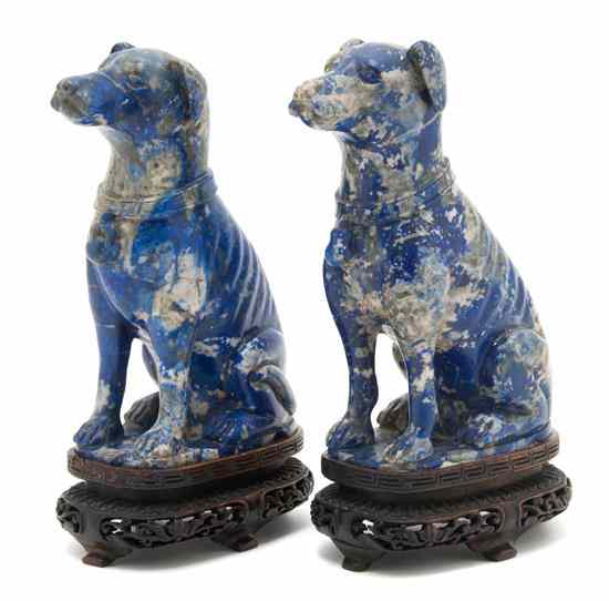 Appraisal: A Pair of Chinese Carved Lapis Lazuli Models of Dogs