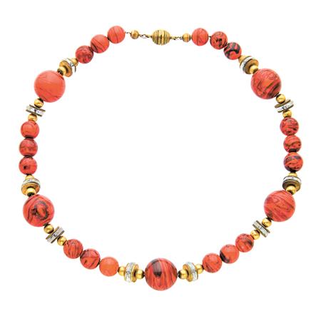 Appraisal: French Marbleized Glass Bead Necklace Estimate -