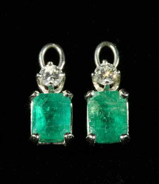 Appraisal: PAIR WHITE GOLD DIAMOND AND EMERALD STUD EARRING ENHANCERS Each