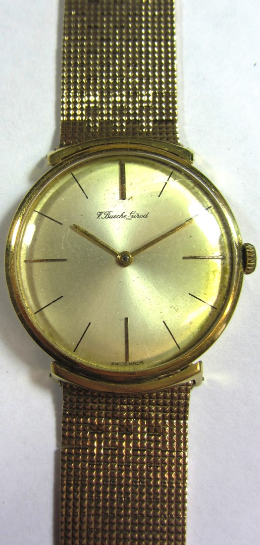 Appraisal: A gentleman's ct gold circular cased Bueche-Girod wristwatch the signed