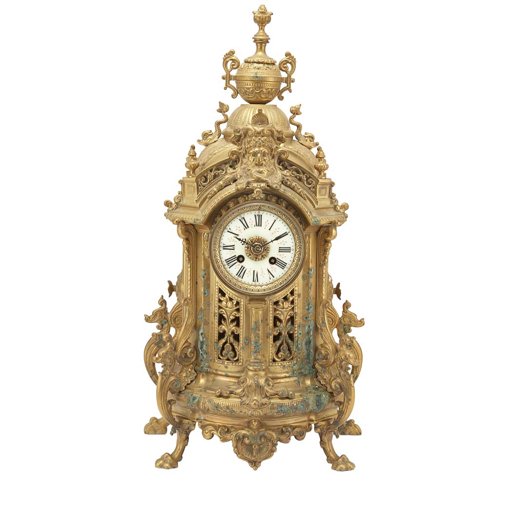 Appraisal: Renaissance Revival Brass Mantel Clock th Century The case of