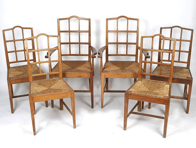 Appraisal: Cotswold SchoolSet of six oak dining chairs circa - possibly