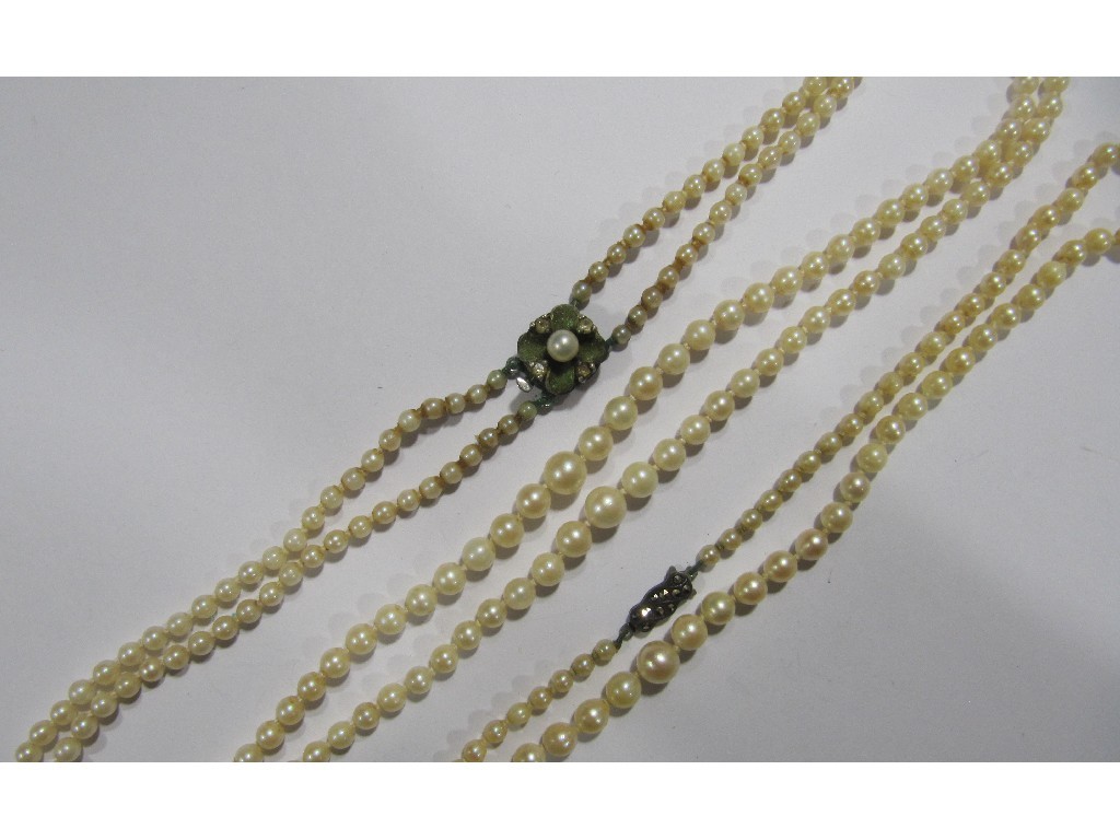 Appraisal: A double and a single strand cultured pearl necklaces