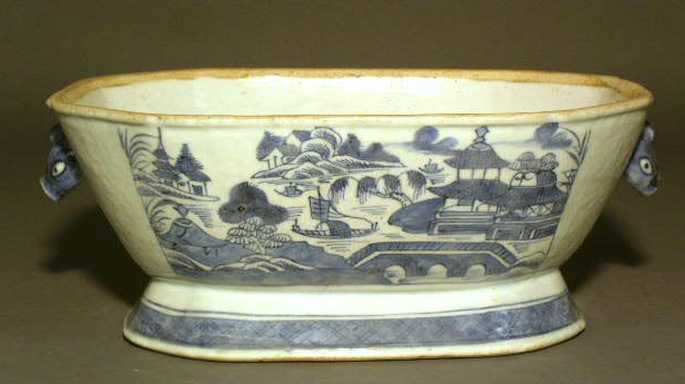 Appraisal: Canton blue and white porcelain tureen c h x w