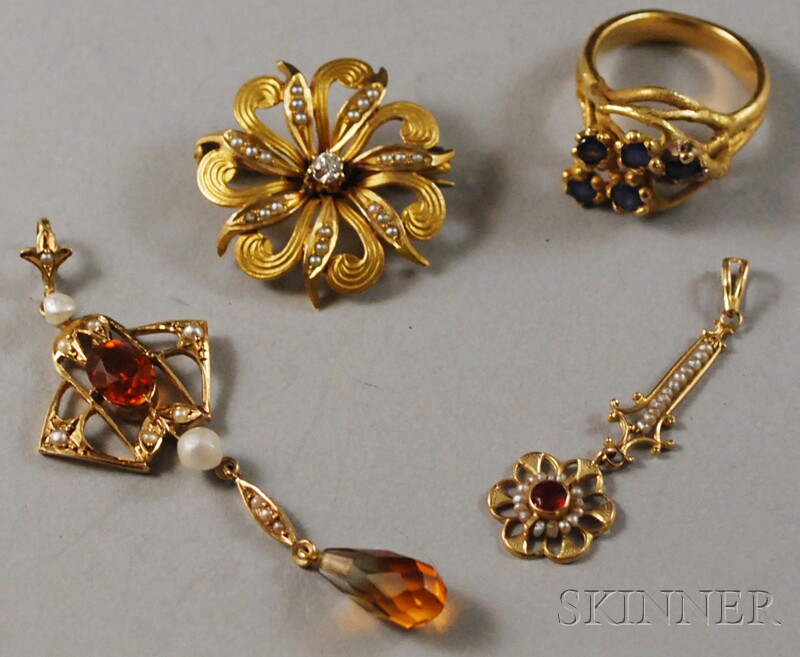 Appraisal: Gold Gem-set Jewelry Items including an kt gold and sapphire