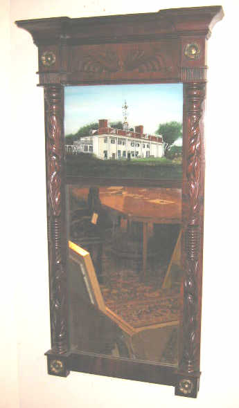 Appraisal: AMERICAN CLASSICAL REVIVAL MAHOGANY WALL MIRROR Showing a breakfront pediment