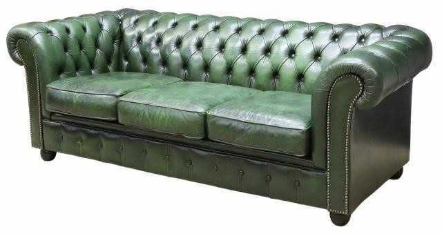 Appraisal: English Chesterfield sofa Pendragon late th c in green leather