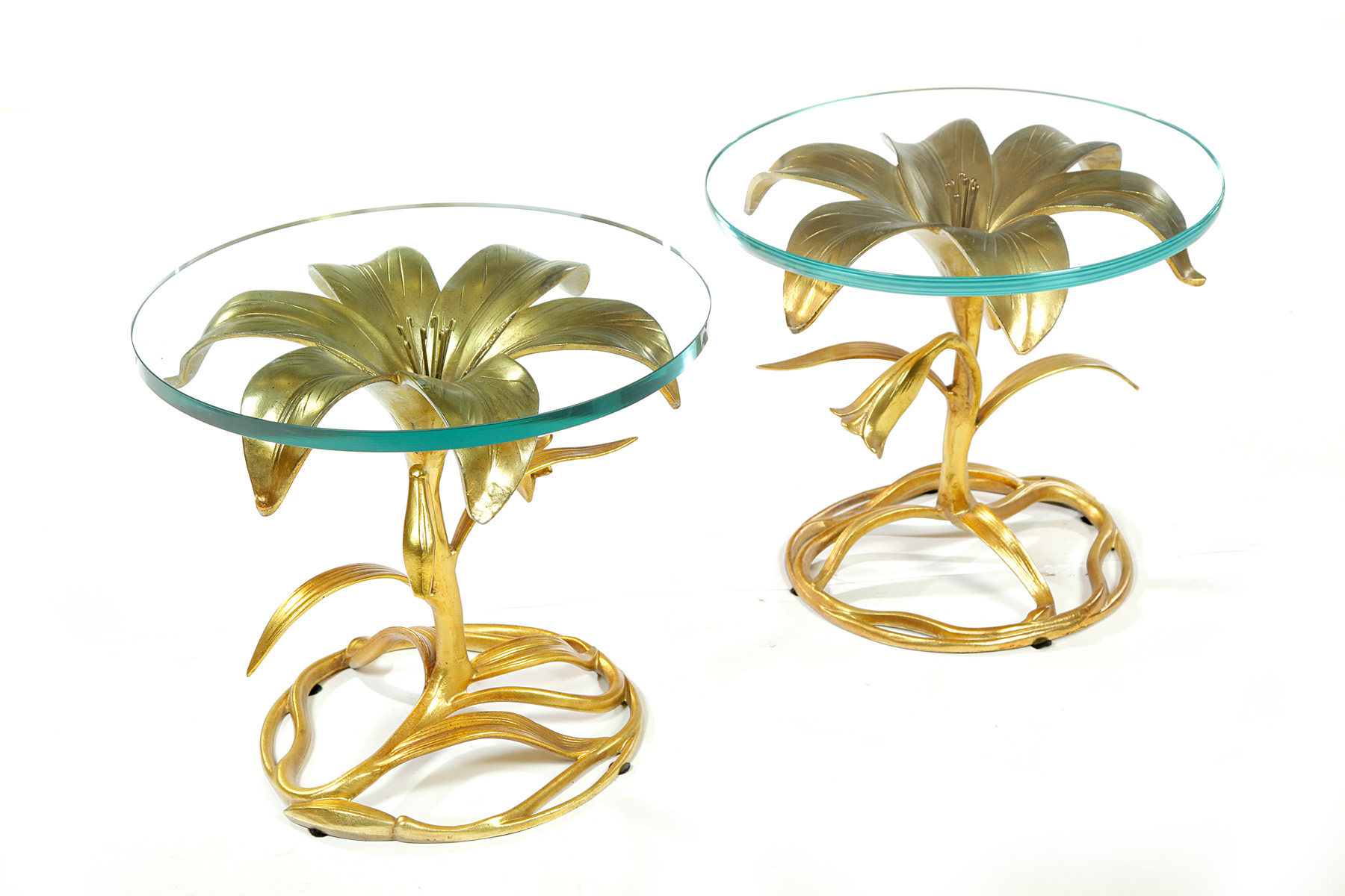 Appraisal: PAIR OF MID-CENTURY GILT FLORAL TABLES Mid th century gold