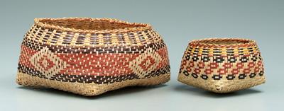 Appraisal: Two Chittamacha baskets one finely split cane with woven geometric