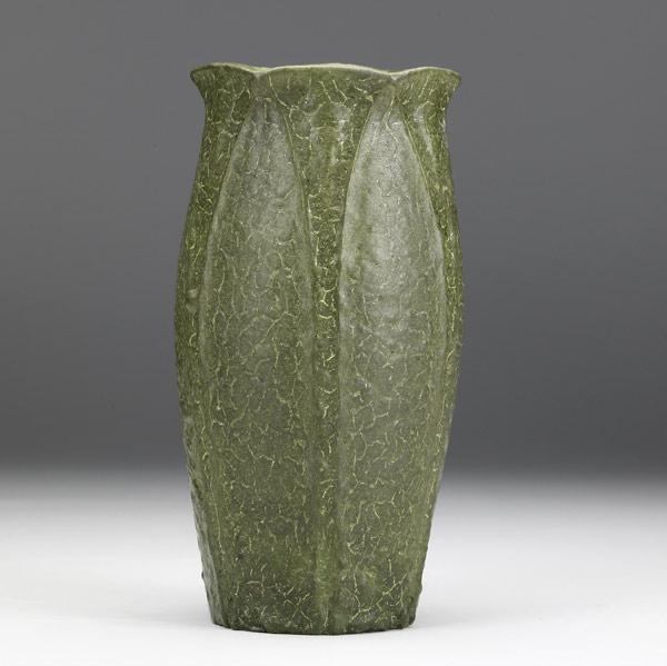 Appraisal: RUTH ERICKSONGRUEBYVase with leaves and buds thick green glaze Professional