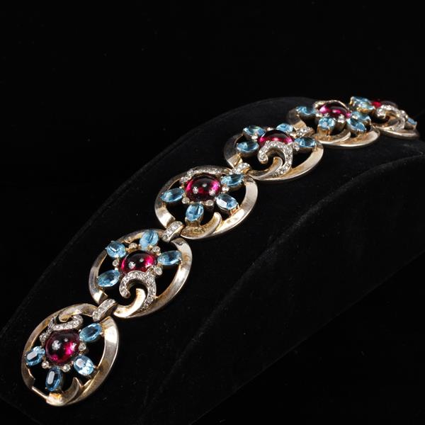 Appraisal: Mazer Sterling Silver Vermeil Scrolling Floral Bracelet with jelly cabochon