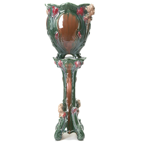 Appraisal: ROSEVILLE Fine and rare majolica-type jardiniere and pedestal set the