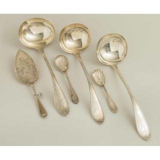 Appraisal: Six Silver Serving Pieces Beaded Pattern Six assembled silver serving