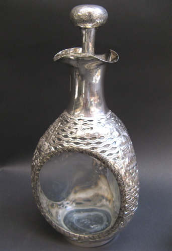 Appraisal: STERLING OVERLAY GLASS DECANTER AND STOPPER - H The Sterling