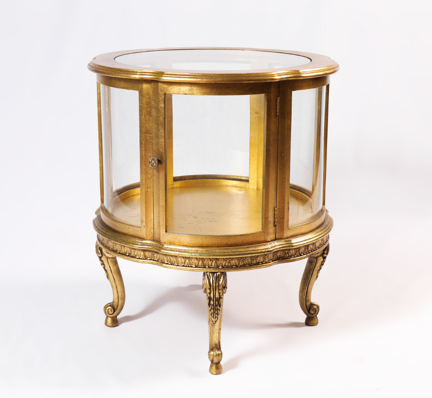 Appraisal: FRENCH STYLE VITRINE DISPLAY TABLE Carved and gold decorated frame