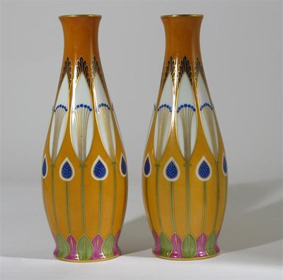 Appraisal: A pair of Limoges vases painted with Egyptian Revival decoration