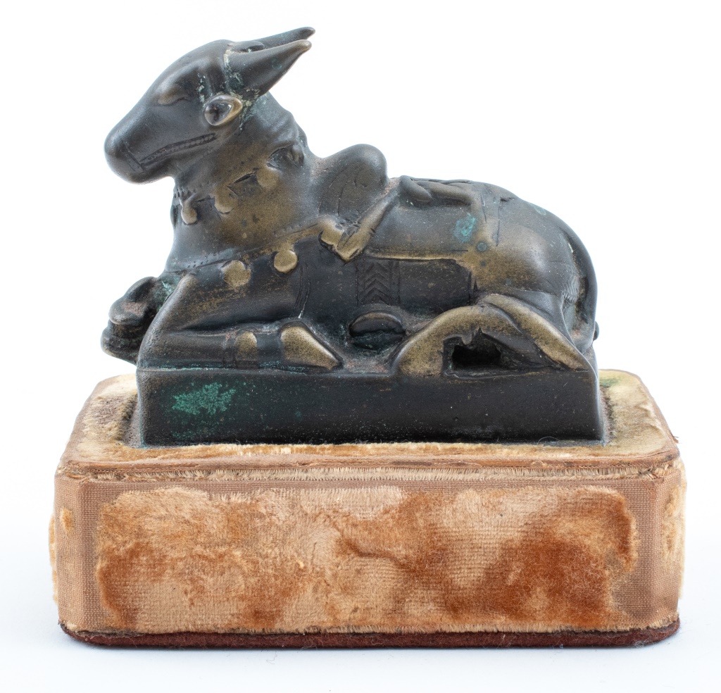 Appraisal: ANTIQUE BRONZE SCULPTURE OF NANDI Antique patinated bronze sculpture depicting