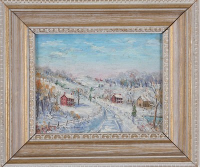 Appraisal: Miniature winter landscape oil on canvas board x SLL Mildred