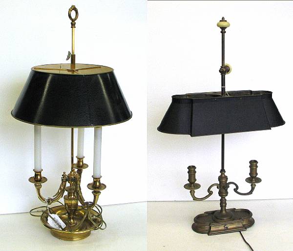 Appraisal: Two brass and t le bouillotte table lamps th th