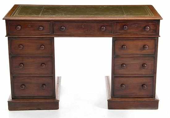 Appraisal: English mahogany pedestal desk late th century rectangular molded top