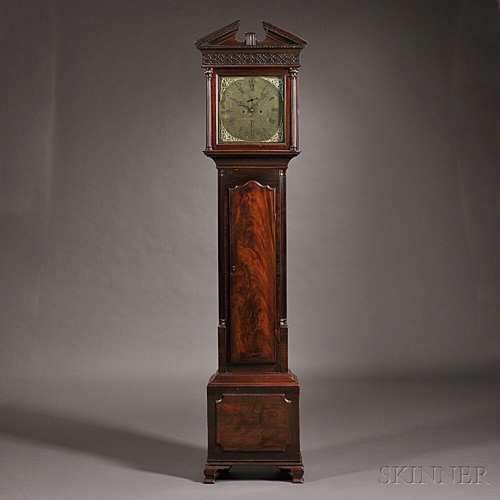 Appraisal: Fitzpatrick Mahogany Tall Clock Dublin Ireland c the pitch-pediment top