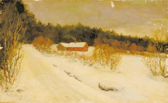 Appraisal: Castberg Continental school early th century WINTER COTTAGE oil on