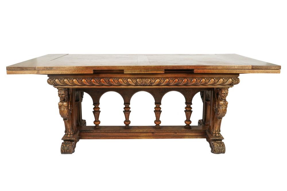 Appraisal: CONTINENTAL CARVED WALNUT REFECTORY TABLE th century inches wide inches