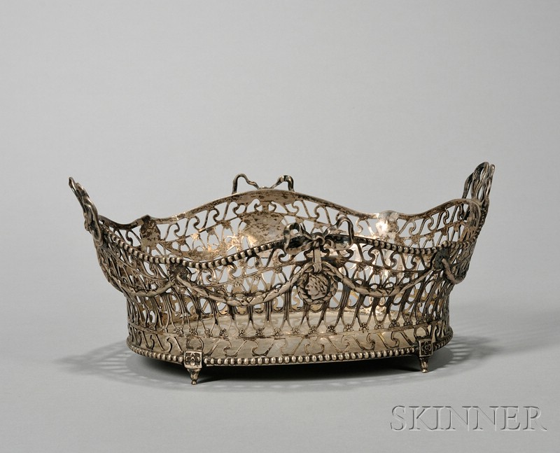 Appraisal: Large Continental Silver Fruit Dish reticulated with bow and wreath