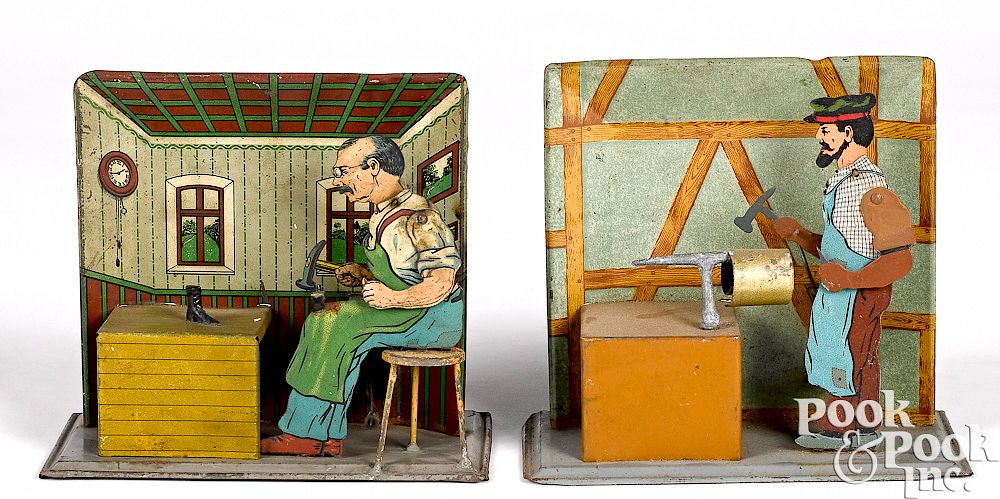 Appraisal: Two Falk tin lithograph workers steam toy accessories Two Falk