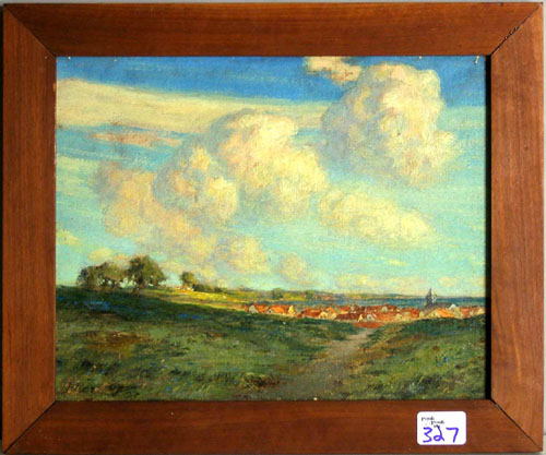 Appraisal: Oil on board landscape with a town early th c