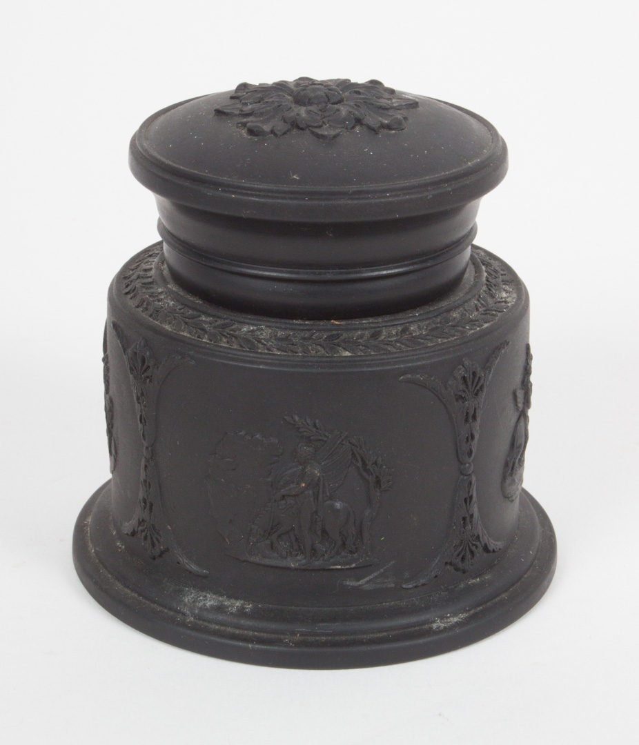 Appraisal: Wedgwood black basalt inkwell th century with classical relief decoration