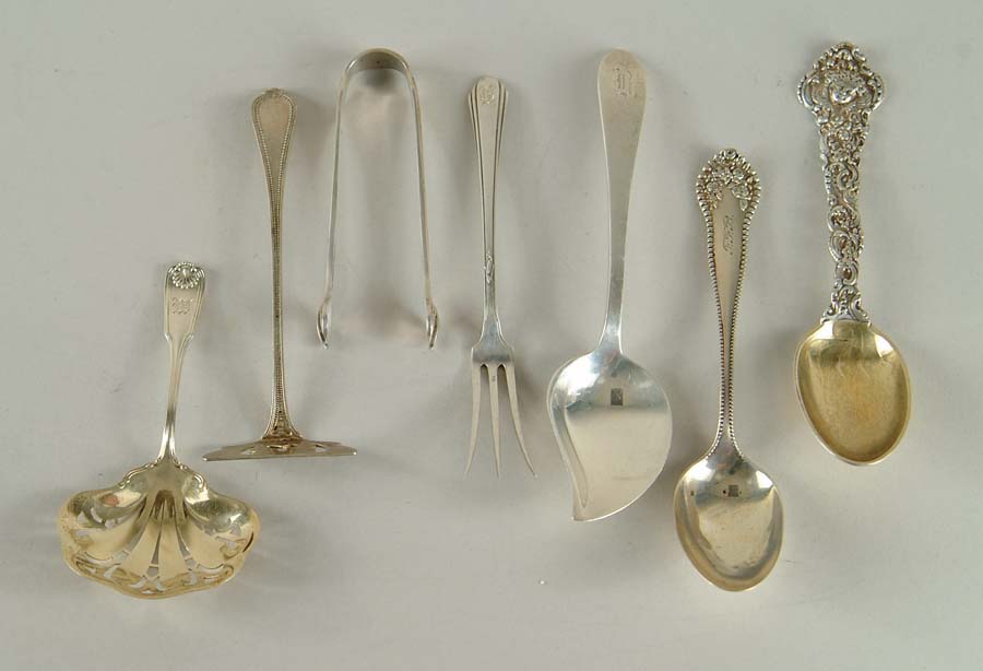 Appraisal: SIX PIECES OF MISCELLANEOUS STERLING FLATWARE Lot includes food pusher