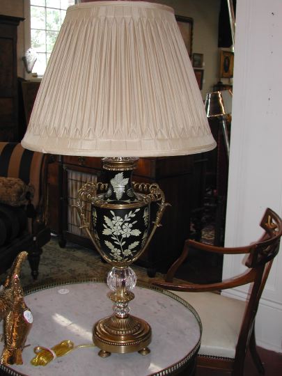 Appraisal: Tall and Stately John-Richard Vasiform Glass- and Brass-Mounted Ivory-Painted Black