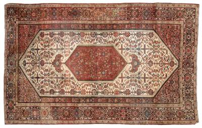 Appraisal: Ferahan Sarouk rug large ivory central medallion with hook border