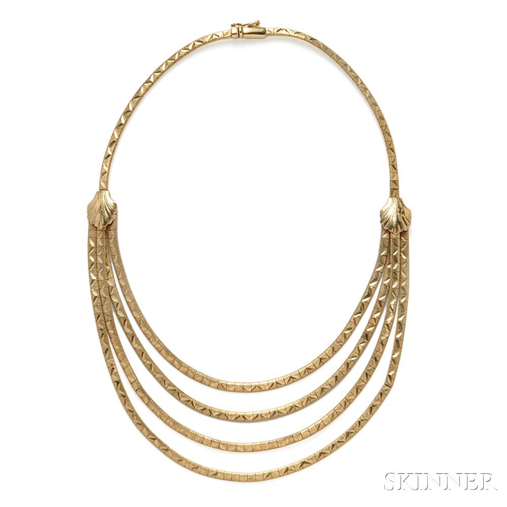 Appraisal: kt Gold Bib Necklace designed as swags of engraved links