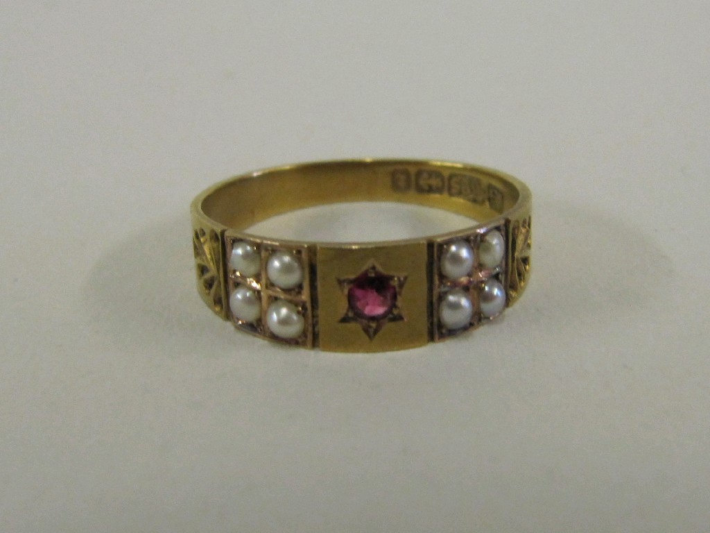 Appraisal: Victorian ct gold ruby and seed pearl set gypsy ring