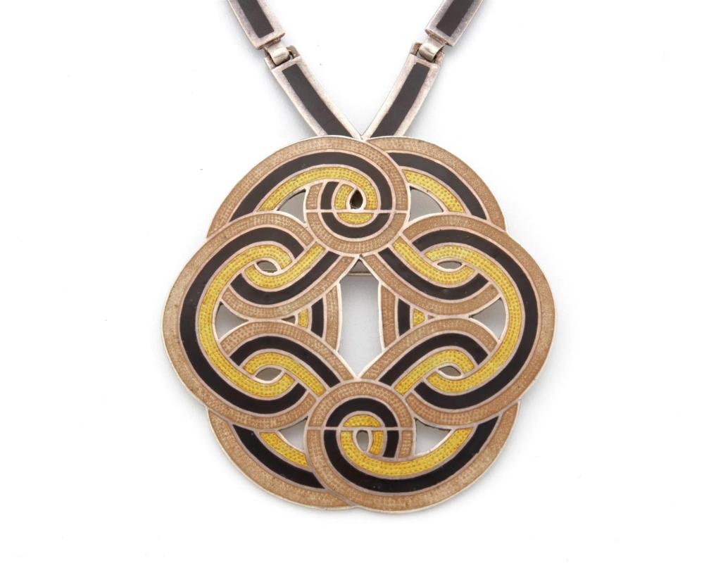 Appraisal: A Margot de Taxco silver and enamel Spiraling Circle pendant