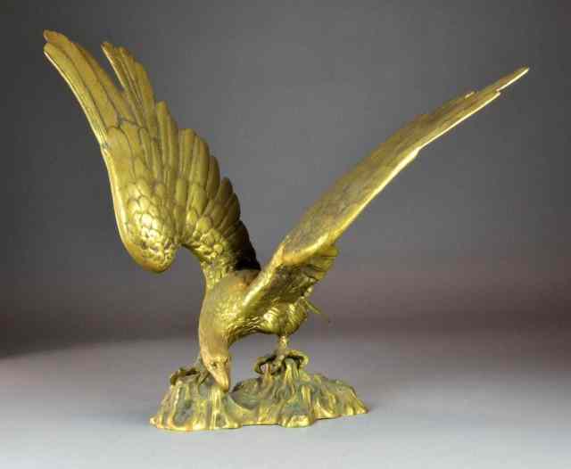 Appraisal: Large American Bronze Or Brass EaglePerched on a log is