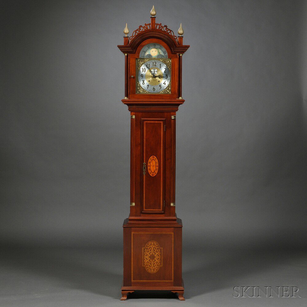 Appraisal: Mahogany Tall Clock th century fret-top case with freestanding fluted