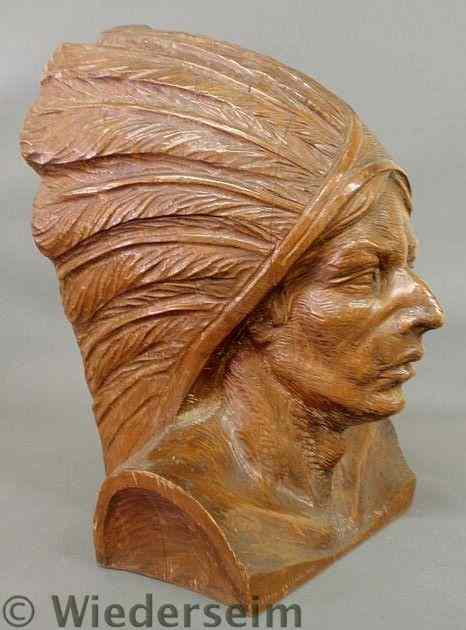 Appraisal: Larger than life size carved wood American Indian chief bust