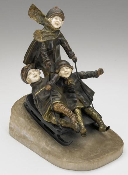 Appraisal: After DEMETRE H CHIPARUS French - Figural group Children Sledding